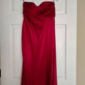 BANANA REPUBLIC SILK STRAPLESS RUCHED BUST EMPIRE WAIST FAUX WRAP DRESS RED SZ 8